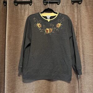Bon Worth Gray Sweatshirt with Floral Embroidery